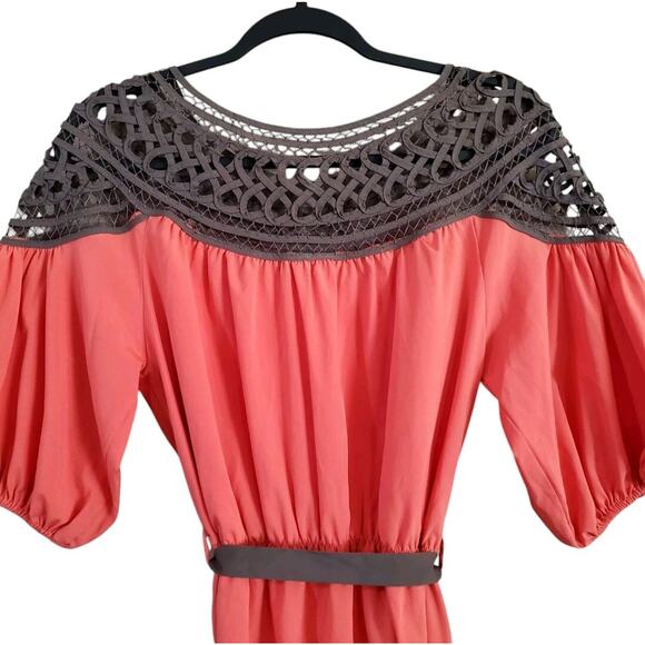 Esley Womens Tunic Top Size S Orange 1/2 Sleeve Pullover Tie Belt Lightweight - Picture 9 of 10